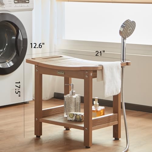 Poly Shower Stool for Inside Shower Waterproof, Shower Bench for Shaving Legs, Heavy Duty Plastic Bathroom Chair Seat with Handles & Adjustable Feet, Foot Rest, No Maintenance, Brown - color: Brown