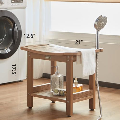 Poly Shower Stool for Inside Shower Waterproof, Shower Bench for Shaving Legs, Heavy Duty Plastic Bathroom Chair Seat with Handles & Adjustable Feet, Foot Rest, No Maintenance, Brown - color: Brown