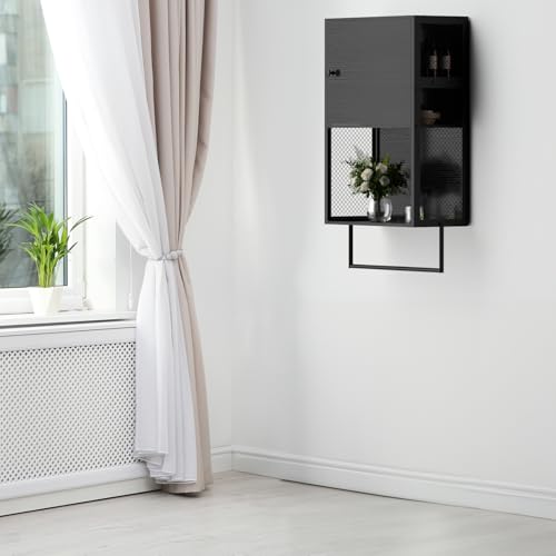 ETELI Small Bathroom Wall Cabinet Bathroom Storage Cabinet Wall Mounted with Door 3 Tier Medicine Cabinet Hanging Bathroom Storage Shelf Over Toilet with Towel Bar for Small Space Bathroom, Black