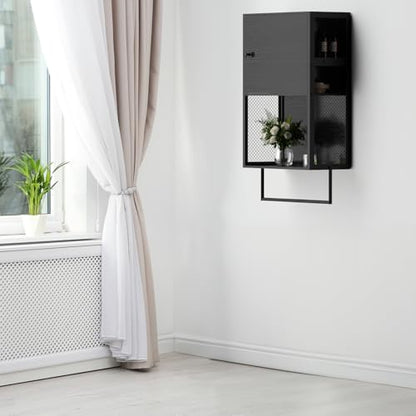 ETELI Small Bathroom Wall Cabinet Bathroom Storage Cabinet Wall Mounted with Door 3 Tier Medicine Cabinet Hanging Bathroom Storage Shelf Over Toilet with Towel Bar for Small Space Bathroom, Black