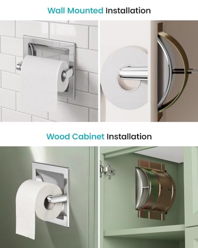 Recessed Toilet Paper Holder Brushed Chrome, in-Wall, 304 Stainless Steel | Inset Toilet Paper Holder, Spring-Free Pivoting Arm, Space-Saving Flush Mount, Fits Rolls up to 6 in - color: Brushed Chrome