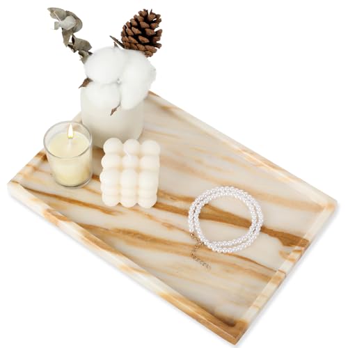 100% Marble Vanity Tray for Bathroom Counter, Kitchen, Coffee 11.8" | Natural Marble Tray Stone Storage Organizer for Perfume, Dresser, Candles and Jewelry Bathroom Counters, Dressers and Coffee - color: Calacatta Glod