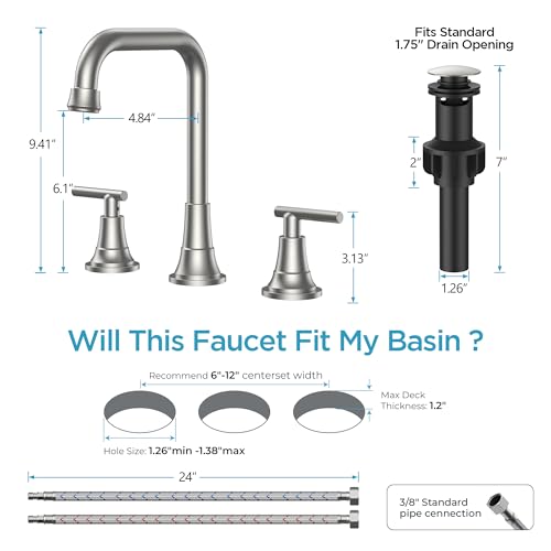 FORIOUS 8 in Brushed Nickel Bathroom Sink Faucet 3 Hole Widespread, Silver | 8 Inch Widespread Bathroom Faucet 3 hole Vanity and 4 Inch Bathroom Faucet Centerset 2 Hole for B2B Commercial, Spare Aerator - color: Stainless Steel, style: Traditional