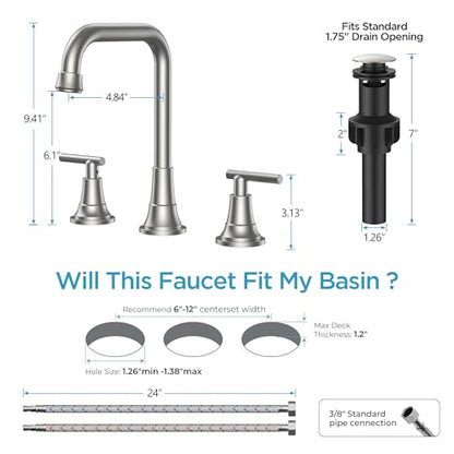 FORIOUS 8 in Brushed Nickel Bathroom Sink Faucet 3 Hole Widespread, Silver | 8 Inch Widespread Bathroom Faucet 3 hole Vanity and 4 Inch Bathroom Faucet Centerset 2 Hole for B2B Commercial, Spare Aerator - color: Stainless Steel, style: Traditional