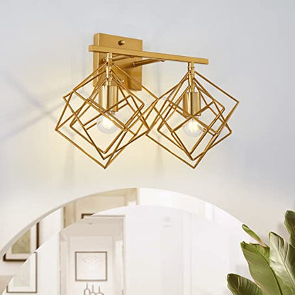 Bathroom Vanity Light with 2 Bulbs Bathroom Light Fixtures Over Mirror with Rotatable 2 Cube Shades Modern Wall Mounted Brushed Brass - color: Brushed Brass, size: 2-Lights ( 16" Width )