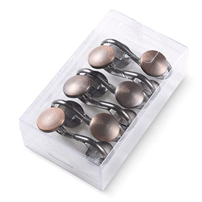 Bronze Shower Curtain Hooks, Rustproof Shower Hooks for Shower Curtain Bathroom, ZESLMG Oil Rubbed Decorative Shower Rings for Shower Curtain Rod Hangers, Thread Shape Design Set of 12