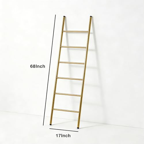 6-Tier Blanket Ladder 68 Inch Wall-Leaning Towel Rack for Living Room and Bedroom, Easy Assembly - Gold - color: Gold