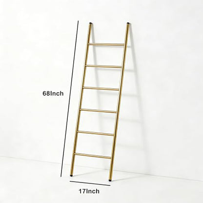 6-Tier Blanket Ladder 68 Inch Wall-Leaning Towel Rack for Living Room and Bedroom, Easy Assembly - Gold - color: Gold