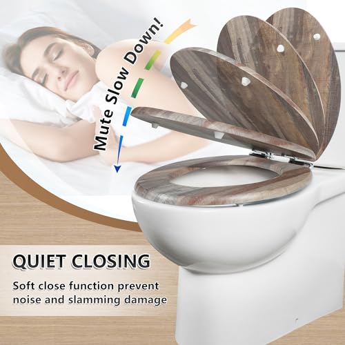 Angol Shiold Toilet Seat ELONGATED Molded Wood 18.5Inch(Board) | Quiet Close Quick Release Metal Hinges, Adjustable Fit for Standard Elongated Toilets, Easy to Install&Clean - color: Board, size: Elongated-18.5”