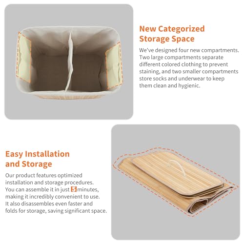 GarveeHome Folding Bamboo Laundry Hamper with Lid, 28 Gal / 106L Wooden Laundry Basket with Washable Liner Bag, Slim Clothes Storage Hamper for Small Bedrooms Apartments Dorms, Natural - color: Carbonized - Rectangle