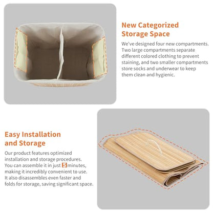 GarveeHome Folding Bamboo Laundry Hamper with Lid, 28 Gal / 106L Wooden Laundry Basket with Washable Liner Bag, Slim Clothes Storage Hamper for Small Bedrooms Apartments Dorms, Natural - color: Carbonized - Rectangle