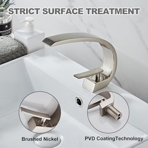 Brushed Nickel Bathroom Sink Faucet, Unique Design and Pop Up Drain - color: Brushed Nickel
