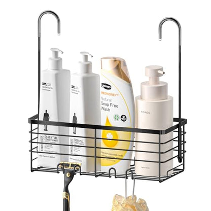 SHANSHUI Shower Hanging Caddy, Bathroom Shower Organizer Basket, Shampoo Bracket Over Door Rack with Hooks, 304 Stainless Steel - size: 11.1"D x 4.7"W x 13.6"H