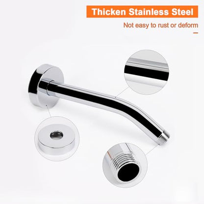 Shower Arm with Flange and Teflon Tape, Wall Mounted Shower Pipe 304 Stainless Steel Extension Arm for Fixed Shower Head & Handheld (6 Inch, Chrome) - color: Chrome, style: 6 Inch