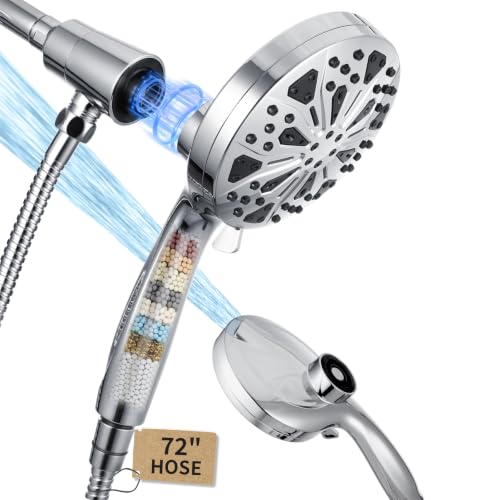 High Pressure Magnetic Filtered Shower Head with Handheld, Chrome | Detachable Showerhead with 72-Inch Hose, 10 Mode, Power Jet, 5-Inch Face, Anti-Clog Nozzles, Hard Water Softening Filter
