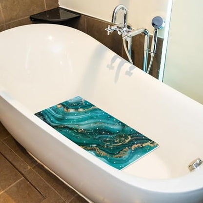 Shower Mat Non Slip, Green Marble with Gold Veins Anti Slip Bath Mat for Tub, 26.8 x 15.1 Inch Bathtub Mat with Suction Cups and Drain Holes, Machine Washable - color: Multi 6