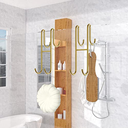 Over Shower Glass Door Hook, 2 Pack Gold Stainless Steel Extended Shower Door Hooks, Bathroom Frameless Drilling-Free Hanger, Double Side Towel Hooks - color: Gold