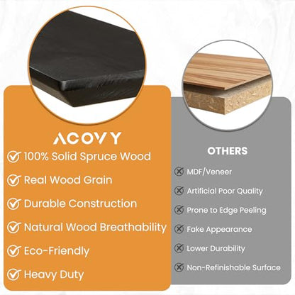 Acovy 48in Solid Spruce Wood Floating Shelves with Beveled Bottom Edges, Wooden Floating Shelf with Heavy-Duty Bracket for Living Room Bathroom Bedroom Kitchen, Rustic Black, Set of 2 - color: Rustic Black, size: 48"-2 Packs