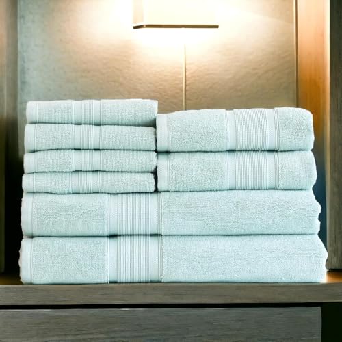 Luzia 8 Piece Bathroom Towel Set - 100% Turkish Cotton, Premium Quality - 2 Bath Towels 2 Hand Towels and 4 Washcloths - Glacier Green - color: Glacier Green