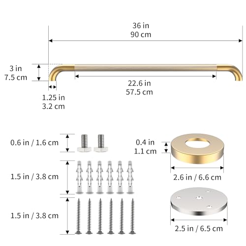 36 Inch Brushed Gold Shower Grab Bar with Anti-Slip Knurled Grip | YuanDe Stainless Steel Bathroom Grab Bars,Shower Handrail Support, Handicap Elderly Balance Assist Handles-2Packs - color: Brushed Gold, size: 36inch-2Pack