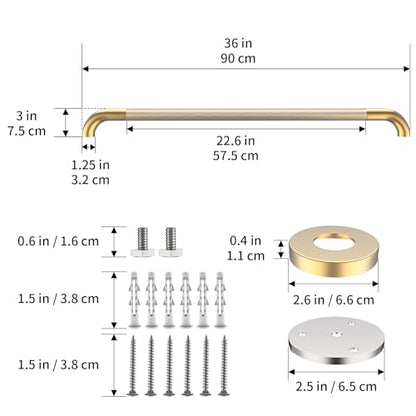 36 Inch Brushed Gold Shower Grab Bar with Anti-Slip Knurled Grip | YuanDe Stainless Steel Bathroom Grab Bars,Shower Handrail Support, Handicap Elderly Balance Assist Handles-2Packs - color: Brushed Gold, size: 36inch-2Pack