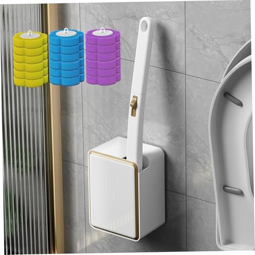Disposable Toilet Cleaning System Disposable Toilet Brush with 18 Wand Refills Bowl Cleaner Wands ＆ Scrubber Refill Heads Wall Hanging Cleaning System