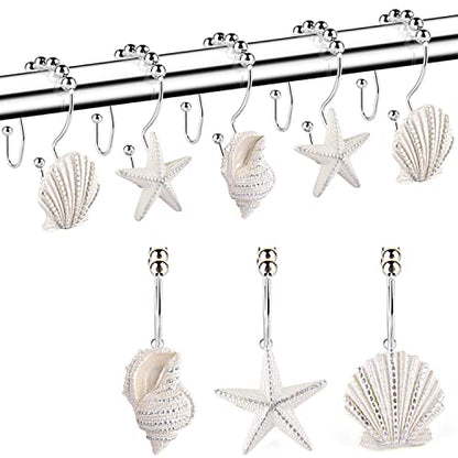 Decorative Shower Curtain Hooks,12 Pcs Seashell Double Shower Curtain Hooks | Decorative Shower Curtain Hooks,12 Pcs Seashell Double Shower Curtain Hooks