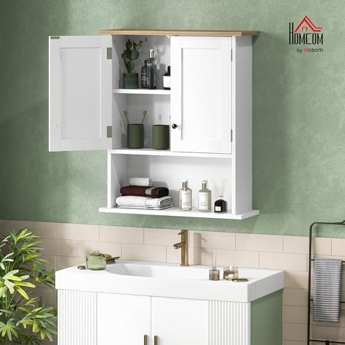 HOMCOM Bathroom Wall Cabinet Modern Over Toilet Medicine Cabinet White | Wall Mounted, 2 Doors, Adjustable Shelf