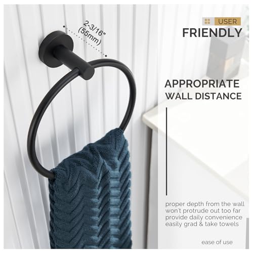 Angle Simple Matte Black Hand Towel Ring, Swivel Towel Holder Wall Mount | Sturdy Stainless Steel, Easy Move Back and Forth, Silent Gasket Smooth Rotation, Use in Bathroom Shower Kitchen Vanity Sink - color: Matte Black