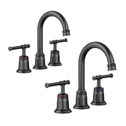 Classical 8 Inch Bathroom Faucet, Bathroom Faucets for Sink 3 Holes, Widespread Brushed Nickel Bathroom Faucet with Pop Up Drain and CUPC-Certified Safe Hose (Matte Black 2 Packs) - color: Matte Black, size: 8 inch 2Pack