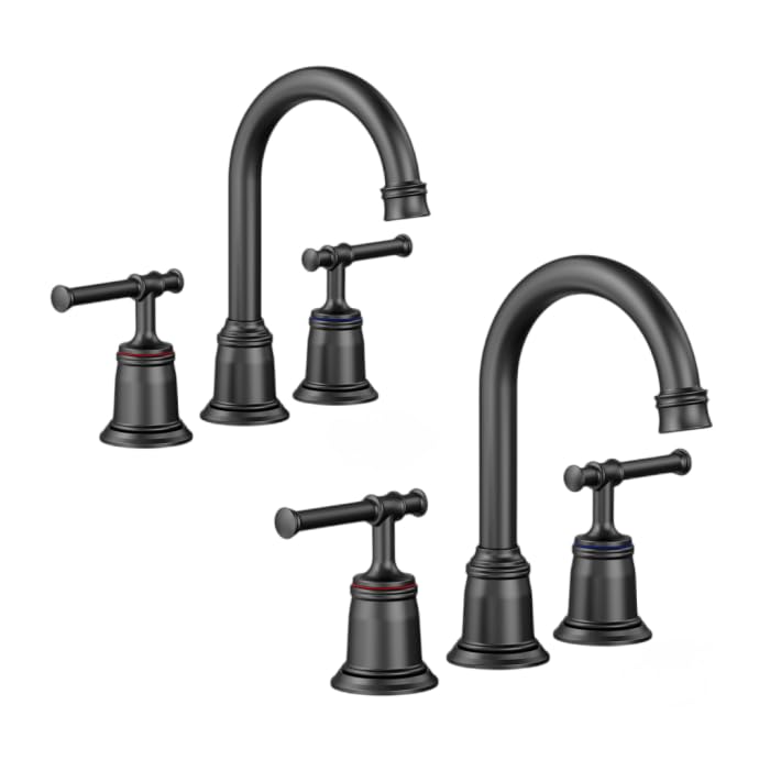 Classical 8 Inch Bathroom Faucet, Bathroom Faucets for Sink 3 Holes, Widespread Brushed Nickel Bathroom Faucet with Pop Up Drain and CUPC-Certified Safe Hose (Matte Black 2 Packs) - color: Matte Black, size: 8 inch 2Pack