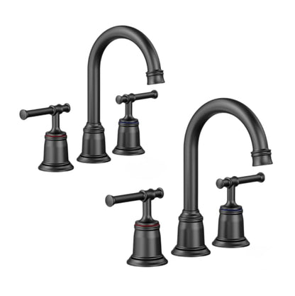 Classical 8 Inch Bathroom Faucet, Bathroom Faucets for Sink 3 Holes, Widespread Brushed Nickel Bathroom Faucet with Pop Up Drain and CUPC-Certified Safe Hose (Matte Black 2 Packs) - color: Matte Black, size: 8 inch 2Pack