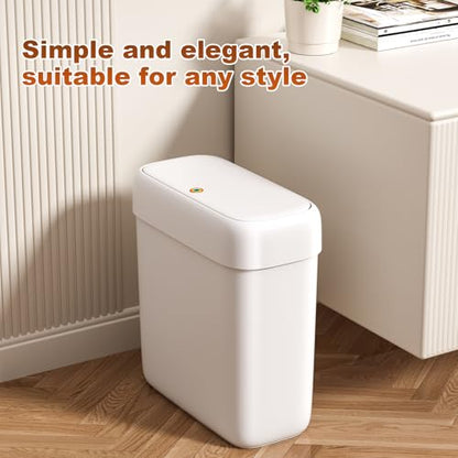 funest 2 Pack Bathroom Trash Can with Pop-Up Lid,3 Gallon & 2.7 Gallon Small Spaces Plastic Garbage Can,Slim Wastebasket for Bathroom, RV, Office, White - style: 2-piece set