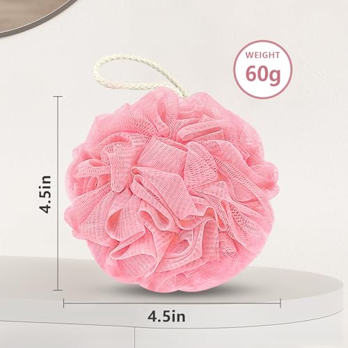 Rnoafmu Shower Loofah Bath Sponge, 60G Loofah Exfoliating Body Scrubber, 4 Color Mesh Shower Pouf Balls for Body Wash (Pink Green White Gray) - color: Pink Green White Gray