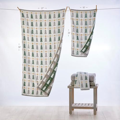 SKL Home Christmas/Winter Multi Trees Bath Towel, 100% Cotton, Multi | 500 GSM. Soft & absorbent. Reversible jacquard pattern. Great for holiday gifting. - color: Multi Trees, style: Bath Towel