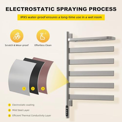 Electric Heated Towel Rack with Storage Rack, Rotating Towel Warmer Wall Mounted Drying Rack,Stainless Steel Towel Warmer 5 Bars with Built-in Timer, Plug-in or Hardwired,Grey - color: Grey