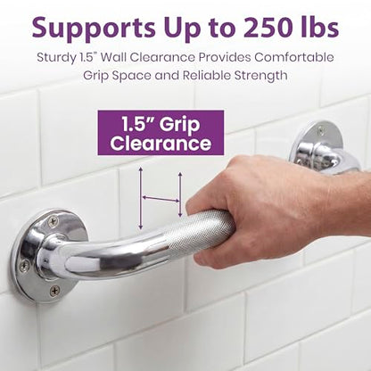 16 Inch Grab Bars for Bathtubs and Showers - Chrome Knurled Bathroom Safety Rail Handle - Non Slip Textured Grip Handicap Grab Bar for Seniors, 250 lbs Weight Support Capacity - size: 16"