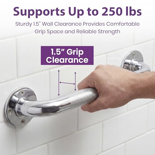 18 Inch Grab Bars for Bathtubs and Showers - Chrome Knurled Bathroom Safety Rail Handle - Non Slip Textured Grip Handicap Grab Bar for Seniors, 250 lbs Weight Support Capacity - size: 18"