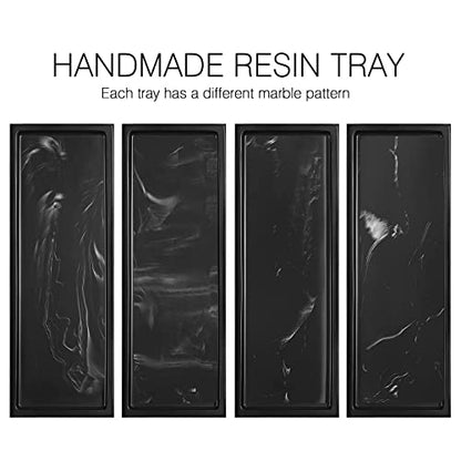 Luxspire Marble Tray for Soap Dispenser Perfume Jewelry, S, Ink Black | 11 x 4 inch, non-slip waterproof resin, easy wipe clean, fits bath kitchen vanity, holds jewelry toiletries soap - color: A - Ink, style: Small