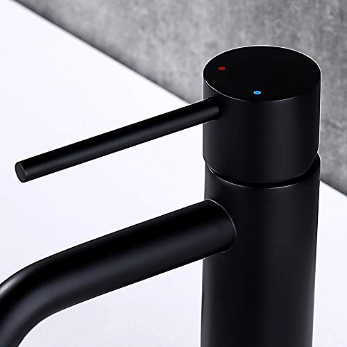 Matte Black Bathroom Faucet Single Hole, JXMMP Single Handle Bathroom Sink Faucets with Pop Up Drain and 6 inch Deck Plate and cUPC Water Supply Hose - color: Black, size: Faucet with Deck Plate