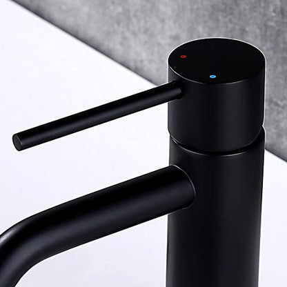 Matte Black Bathroom Faucet Single Hole, JXMMP Single Handle Bathroom Sink Faucets with Pop Up Drain and 6 inch Deck Plate and cUPC Water Supply Hose - color: Black, size: Faucet with Deck Plate