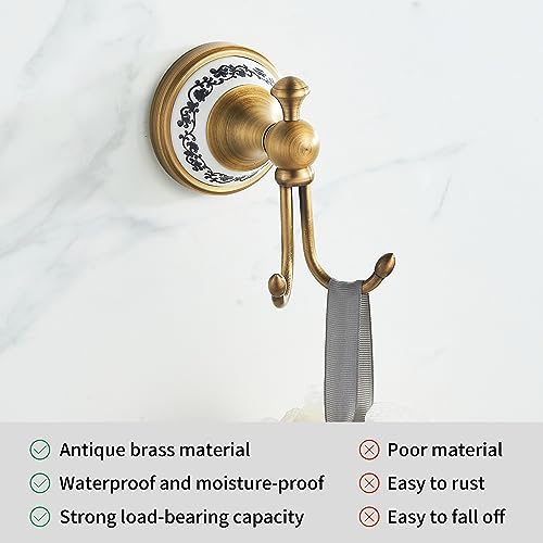 Antique Bronze Brass Bath Towel Hooks, Wall Mounted Bathroom Hardware Accessories,Porcelain Design - color: Robe Hooks