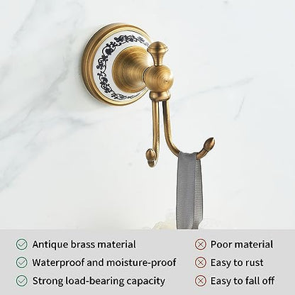 Antique Bronze Brass Bath Towel Hooks, Wall Mounted Bathroom Hardware Accessories,Porcelain Design - color: Robe Hooks