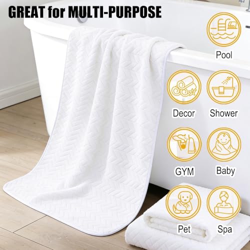 Cozy Wheat Spike Stripes Bath Towel Set Coral Fleece from Bamboo Bathroom Towels-Soft&Absorbent Wheat Spike Stripes Pattern-White