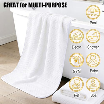 Cozy Wheat Spike Stripes Bath Towel Set Coral Fleece from Bamboo Bathroom Towels-Soft&Absorbent Wheat Spike Stripes Pattern-White