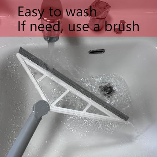 Silicone Air Broom Sweeper Squeegee for Cleaning Pet Hair Grey | Rubber Household Squeegee Push Broom with 61" Long Handle, Indoor Smooth Floor Bathroom Kitchen Glass Shower Clean