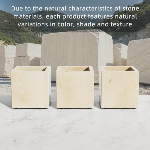 Marble Pen Holders with Natural Patterns,3.9x3.9x3.9in,Travertine | Makeup Brush Holders with Anti Slip Foot Pads, Rectangular Toothbrush Organizer,Natural Stone Utensil Container for Bathroom - color: Travertine