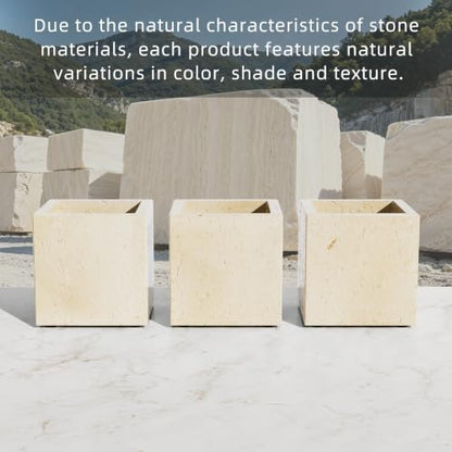 Marble Pen Holders with Natural Patterns,3.9x3.9x3.9in,Travertine | Makeup Brush Holders with Anti Slip Foot Pads, Rectangular Toothbrush Organizer,Natural Stone Utensil Container for Bathroom - color: Travertine