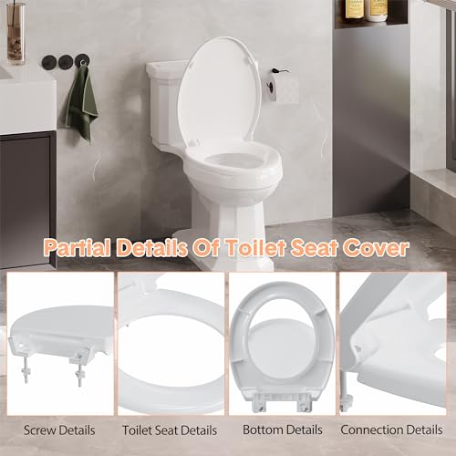 19" Elongated Toilet Seat with Quiet-Close Lid, Soft Close Slow Close Cover with Quick-Release & Quick-Attach Hardware, Full Flat White, Easy Clean Design, Grip-Tight Bumpers - color: White, Standard (Quick-Release), size: Elongated (19″)