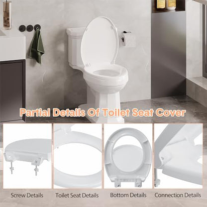19" Elongated Toilet Seat with Quiet-Close Lid, Soft Close Slow Close Cover with Quick-Release & Quick-Attach Hardware, Full Flat White, Easy Clean Design, Grip-Tight Bumpers - color: White, Standard (Quick-Release), size: Elongated (19″)